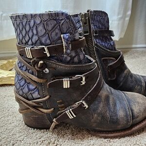 Freebird Crue Purple Croco Brown Leather Bootie